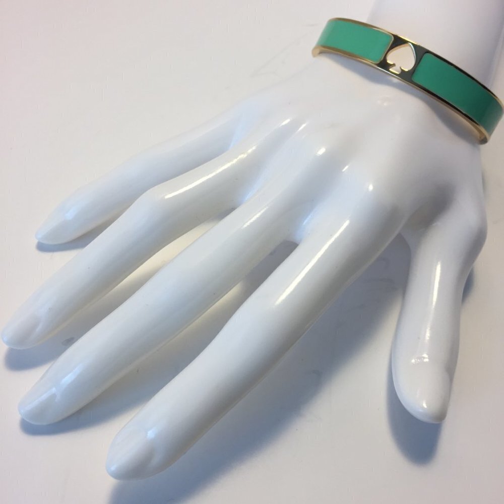 KATE SPADE Hole Punch Spade Hinge Bangle Aqua/Gold - Picture 3 of 13